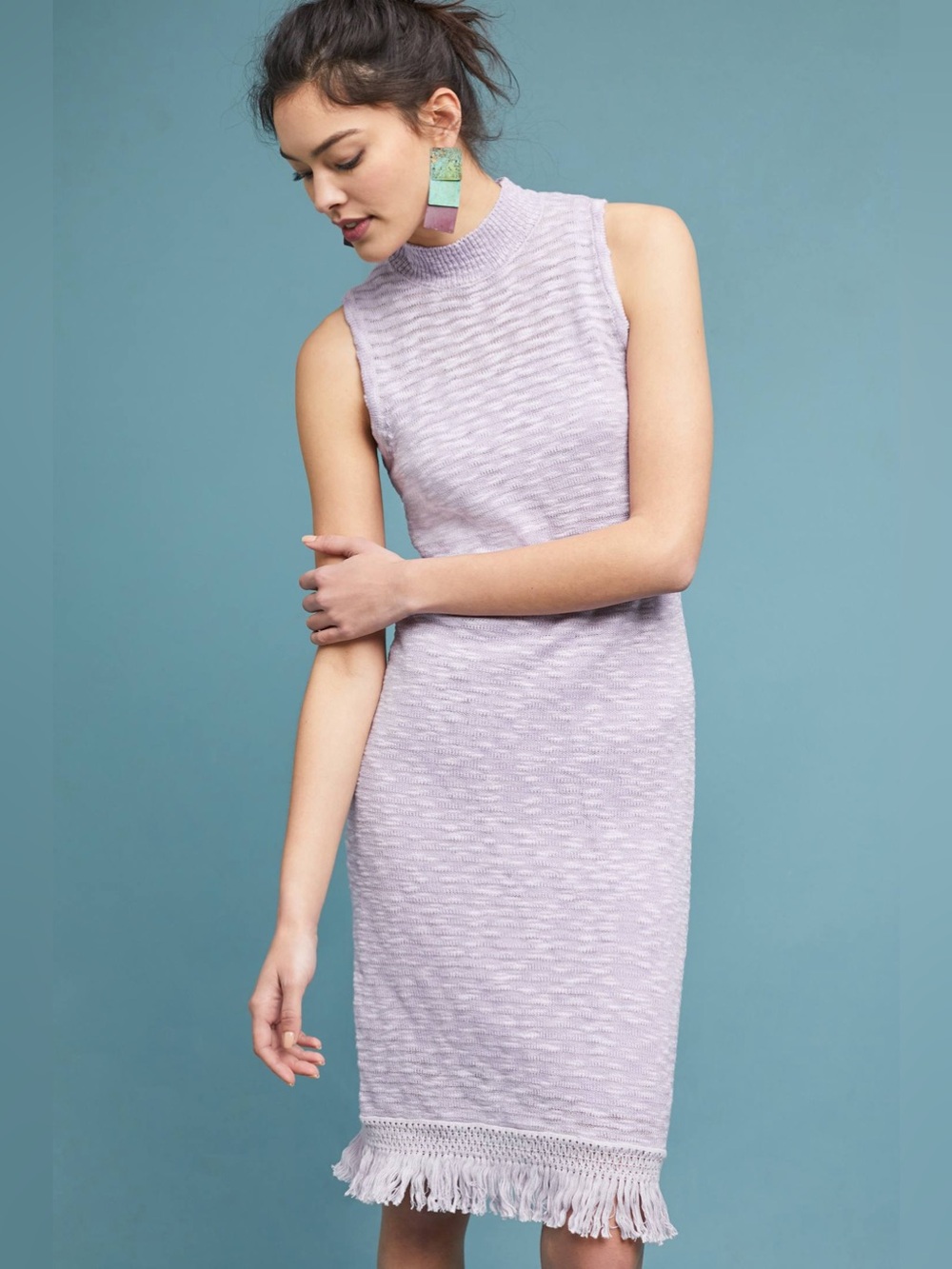 Anthropologie Callahan tuckernuck knit Lavender Fringe Dress nwt $168 fitted cos - Picture 6 of 7